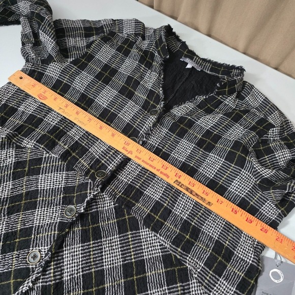 Habitat Womens Top Small Black Gray Plaid Gauzy Button Front Long Sleeve NWT - Picture 10 of 13